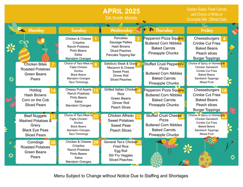 April 2025 Lunch Menu